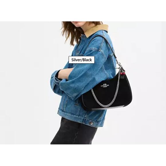 COACH Teri Hobo Bag With Cherry Charm CCZ88 suede/Silver/Black - Picture 11 of 12